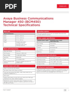 Avaya Business Communications Manager 450 (BCM450) Technical Specifications