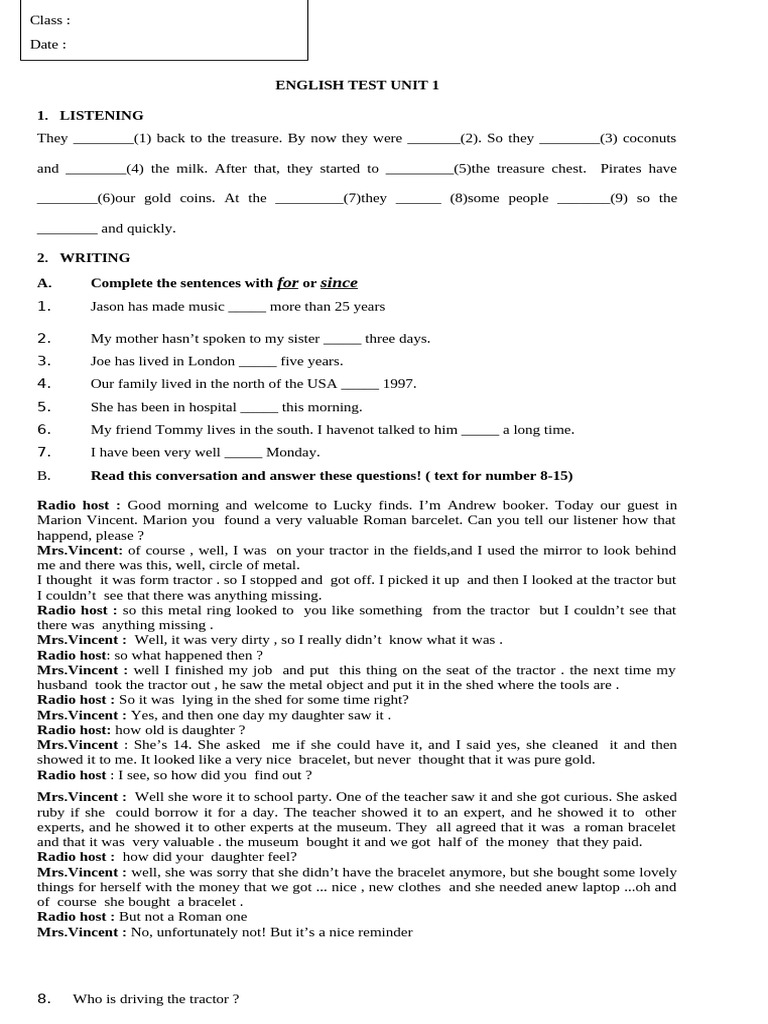ENGLISH TEST UNIT 1 6 | PDF
