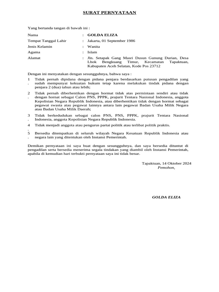 Surat Pernyataan Keabsahan Dokumen PNS | PDF