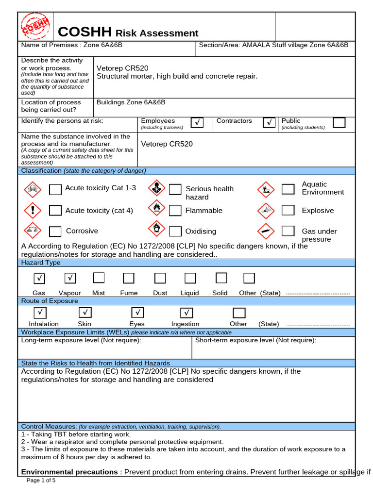 Vetorep CR520 COSHH Assessment | PDF | Toxicity | Personal Protective ...