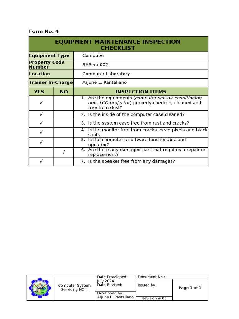 Computer Equipment Maintenance Checklist | PDF | Business | Computers
