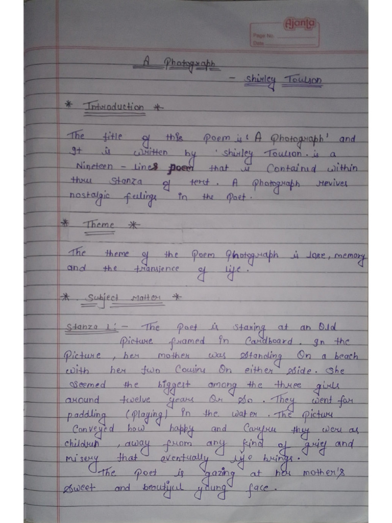 English Poetry A Photograph | PDF