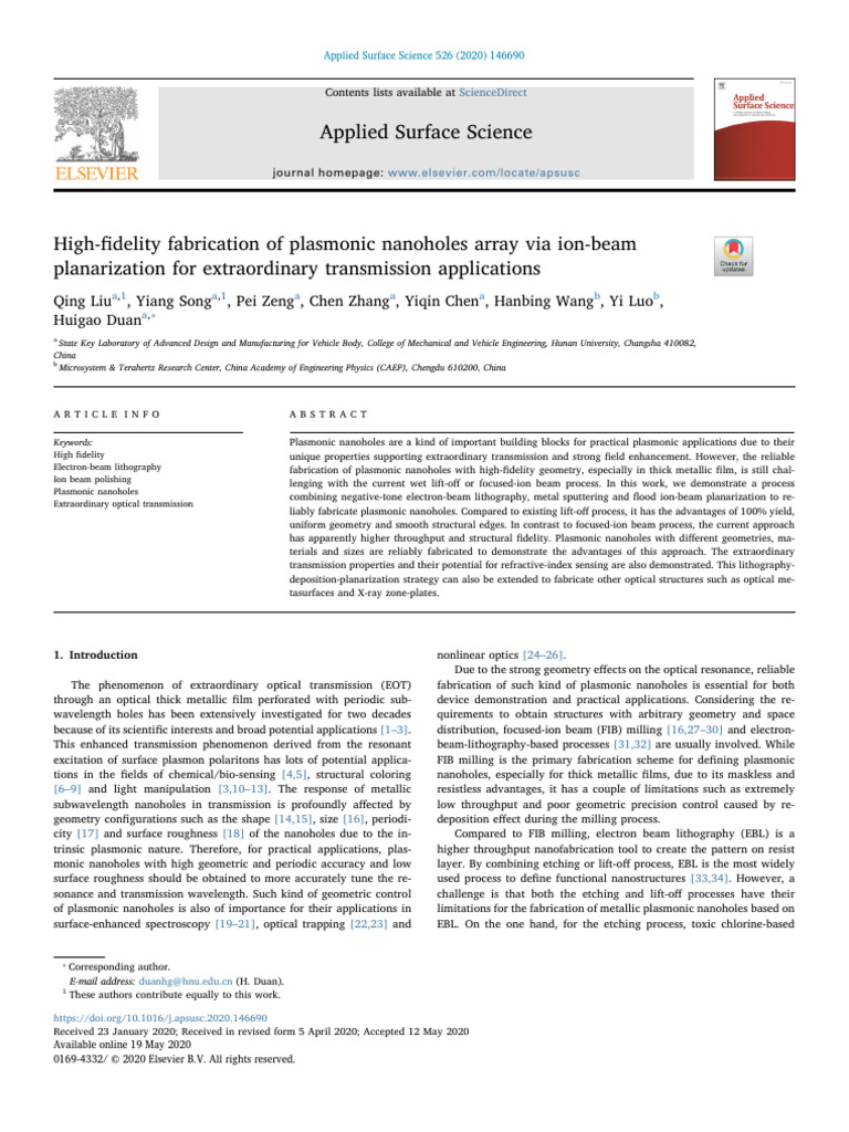 High-Fidelity Fabrication of Plasmonic Nanoholes Array Via Ion-Beam ...