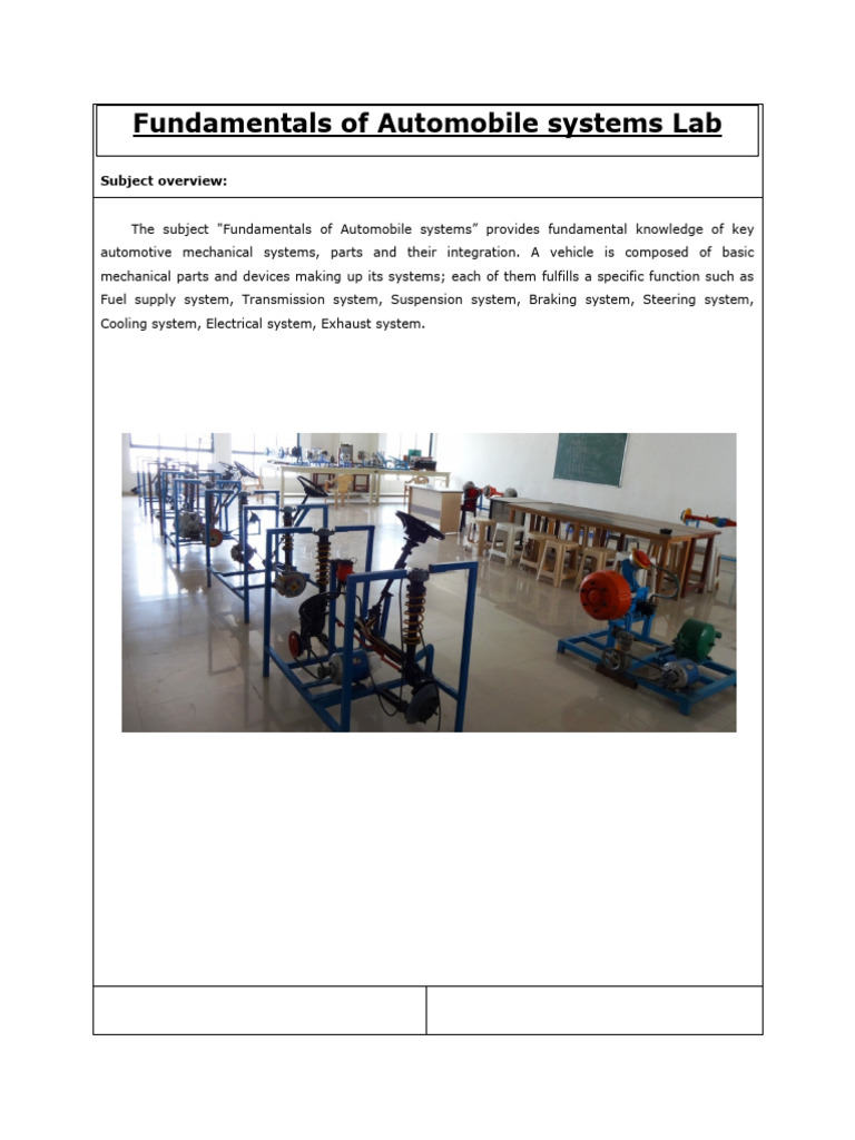 Fundamentals of Automotive Systems Lab | PDF | Manual Transmission | Axle