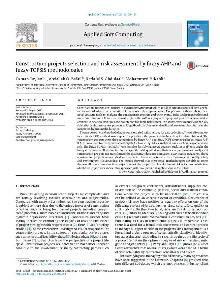 Construction Projects Selection and Risk Assessment by Fuzzy AHP | PDF ...