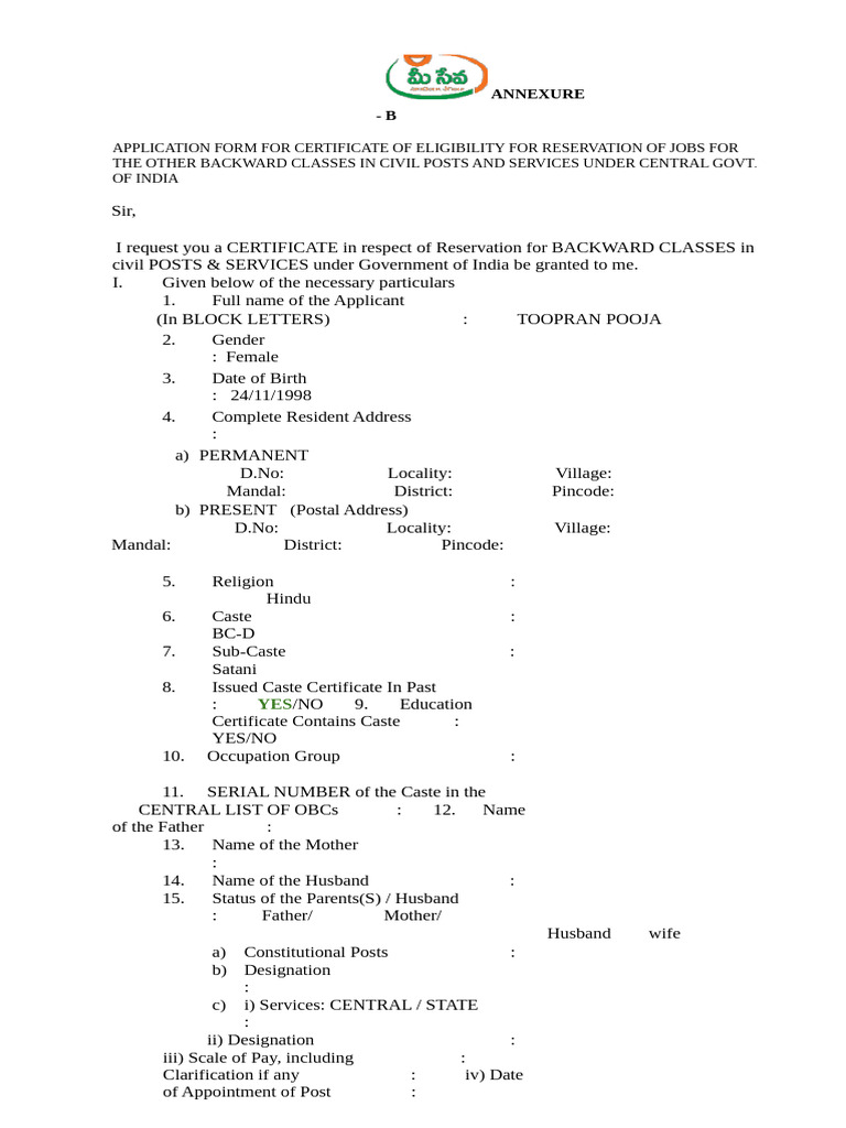 DOCUMENTS REQUIRED FOR APPLYING OBC CERTIFICATE IN TELANGANA intelligence overview