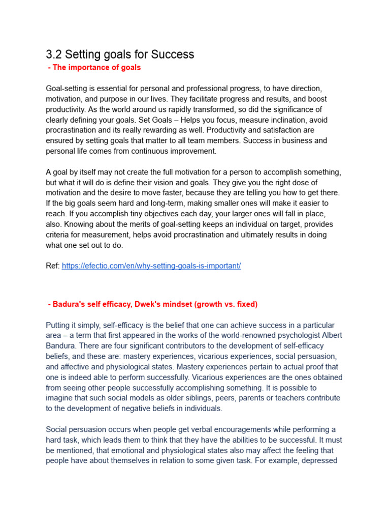 Effective Goal Setting for Success | PDF | Goal Setting | Self Efficacy