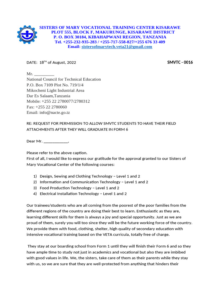 0016 - 2022 Letter For NACTVET-FA | PDF | Vocational Education