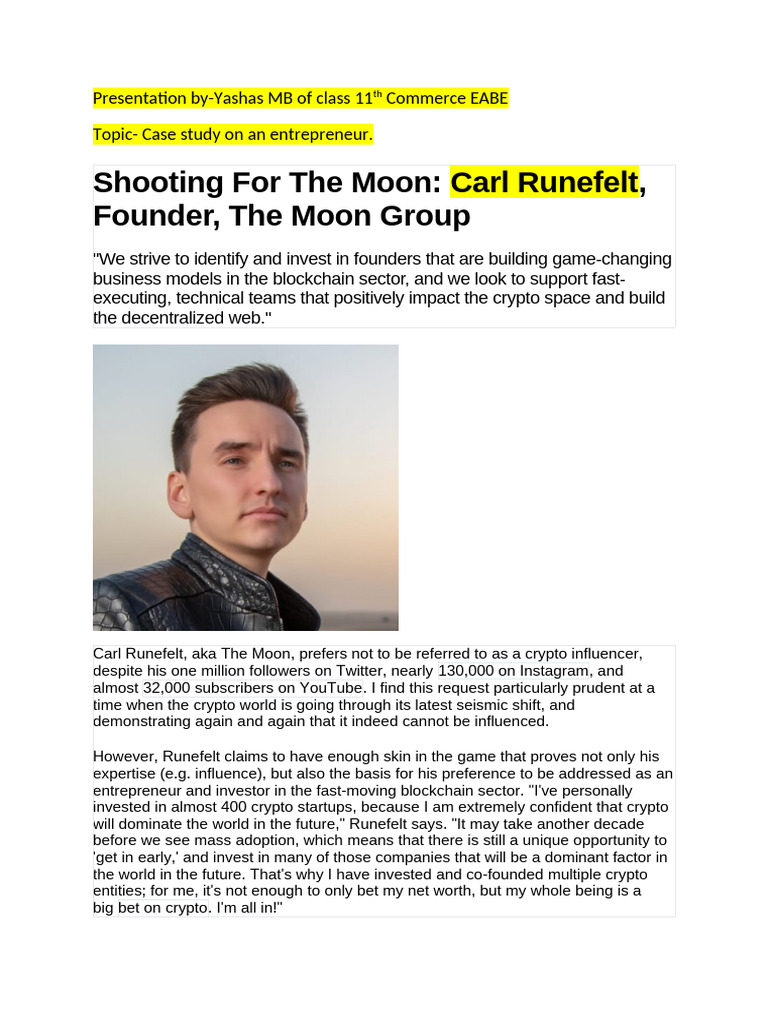 Case Study On An Entrepreneur by Yashas MB | PDF | Cryptocurrency | Startup  Company