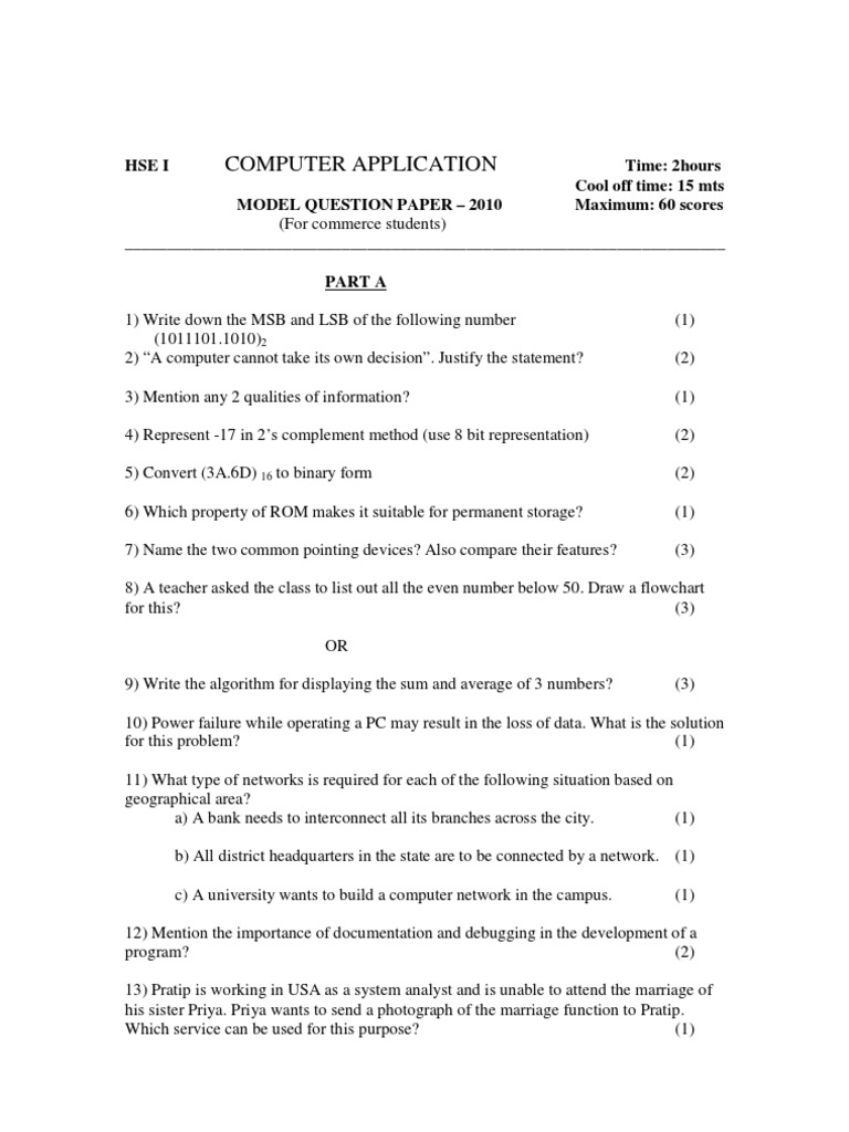 HSE Computer Application Model Paper 2010 | PDF | Floppy Disk ...