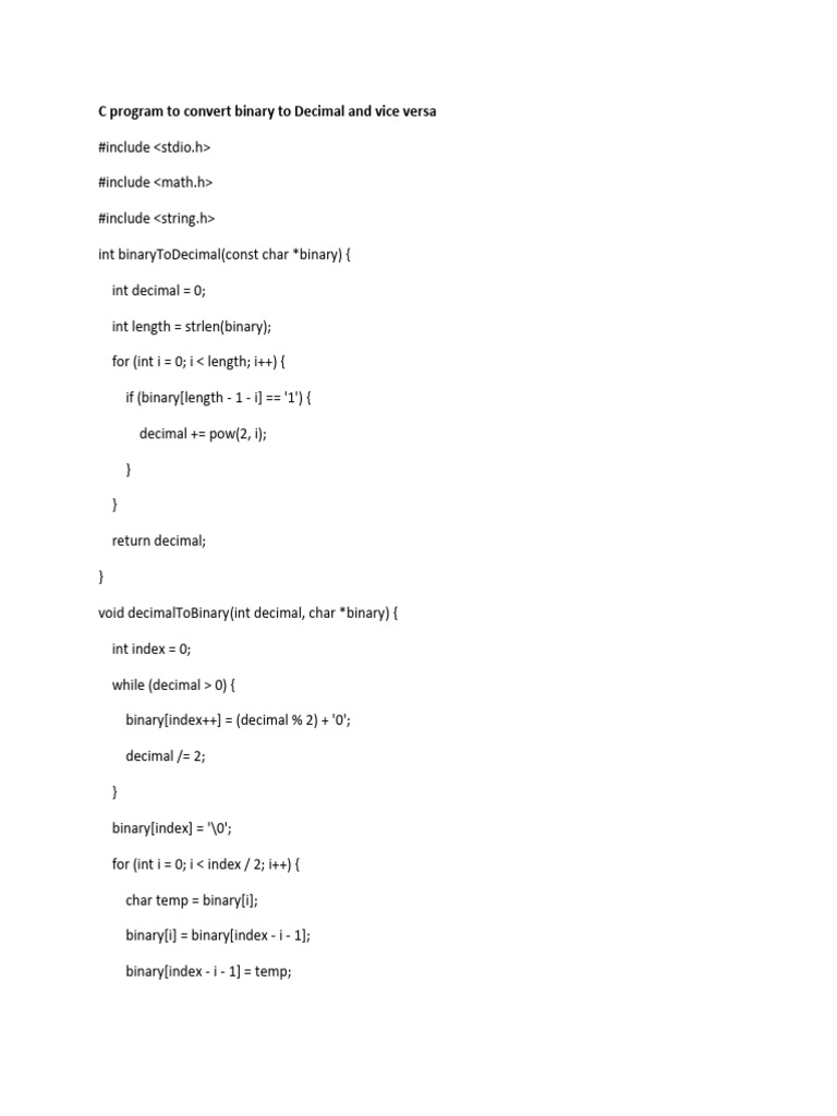 C Program To Convert Binary To Decimal and Vice Versa | PDF