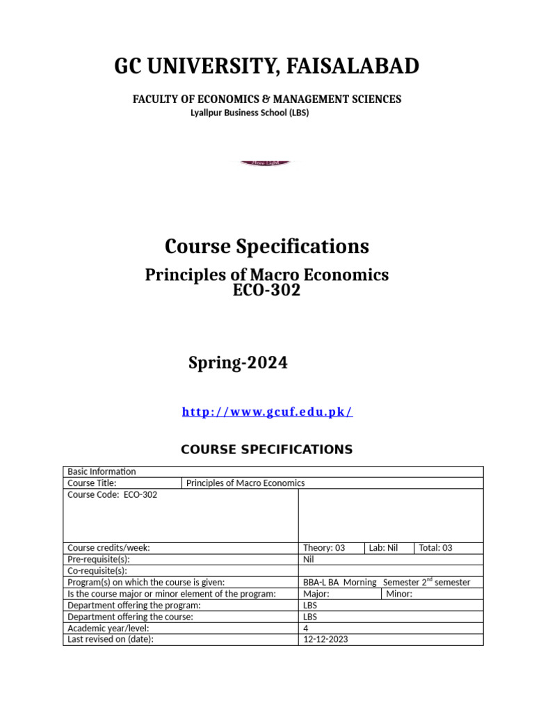 Macroeconomics Course Outline 2024 PDF Macroeconomics Economics