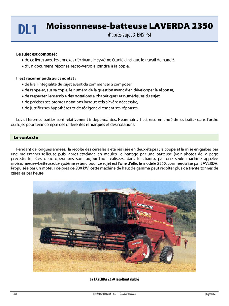 DM1 - Moissonneuse - X-ENS 2006 - Sujet | PDF