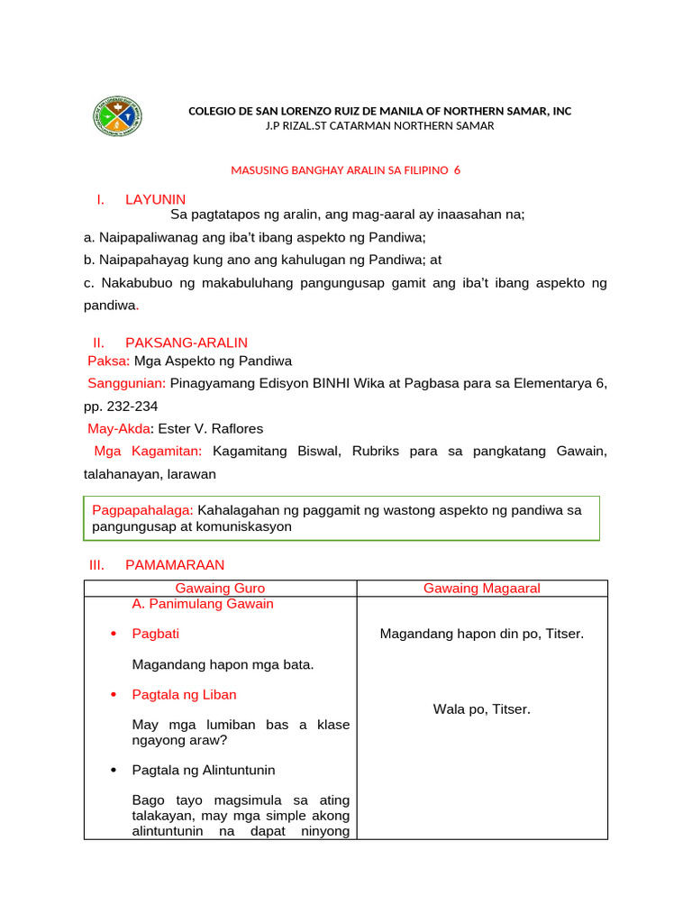 LP Filipino 6 | PDF
