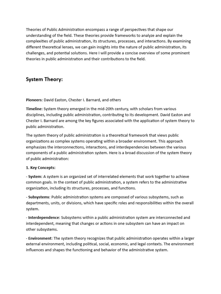 Overview of Public Administration Theories | PDF | System | Bureaucracy