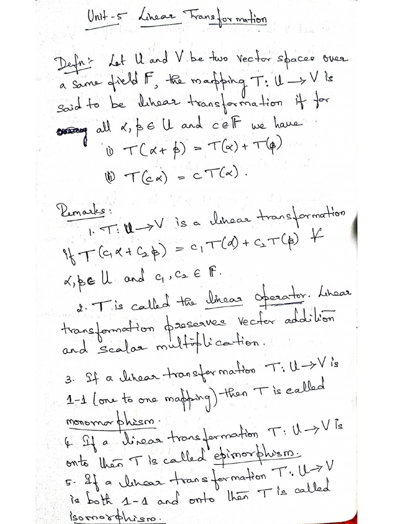 Linear Transformation Notes Av | PDF