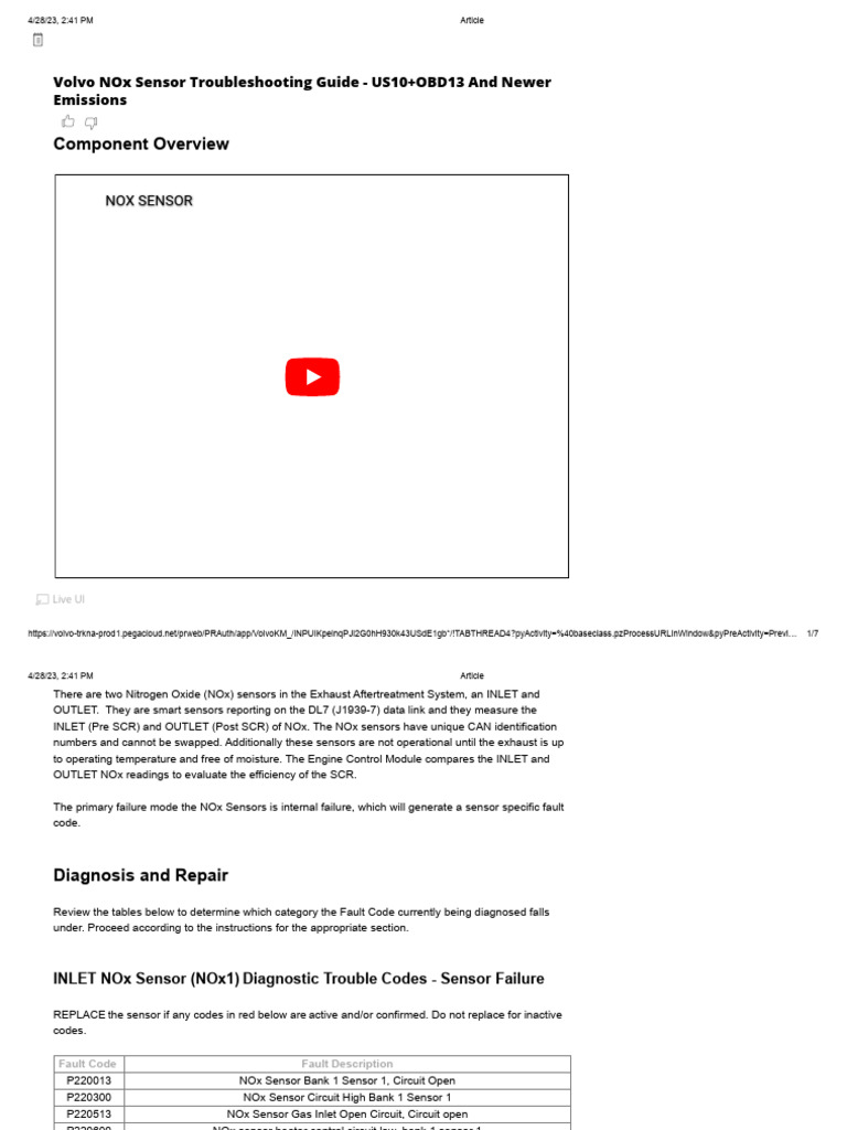 Volvo NOx Sensor Troubleshooting Guide | PDF | N Ox | Exhaust Gas