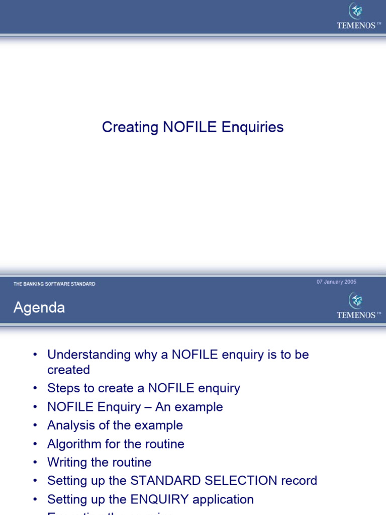 Creating NOFILE Enquiries | PDF | Inquiry | Information
