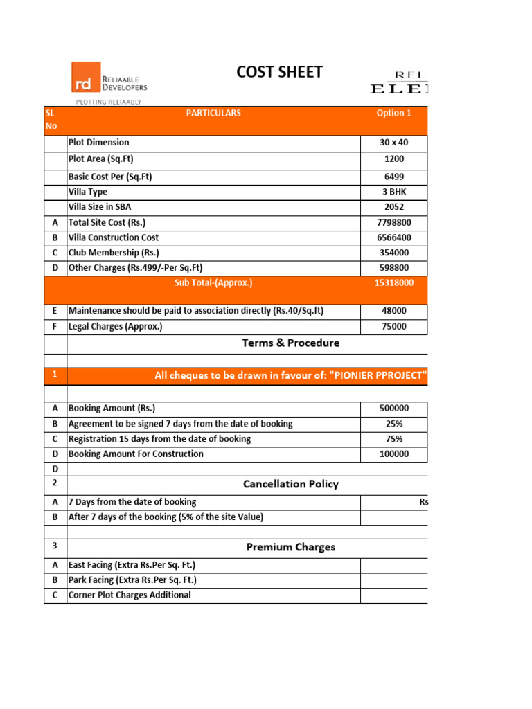 3 BHK Villa Cost Breakdown and Booking Guide | PDF