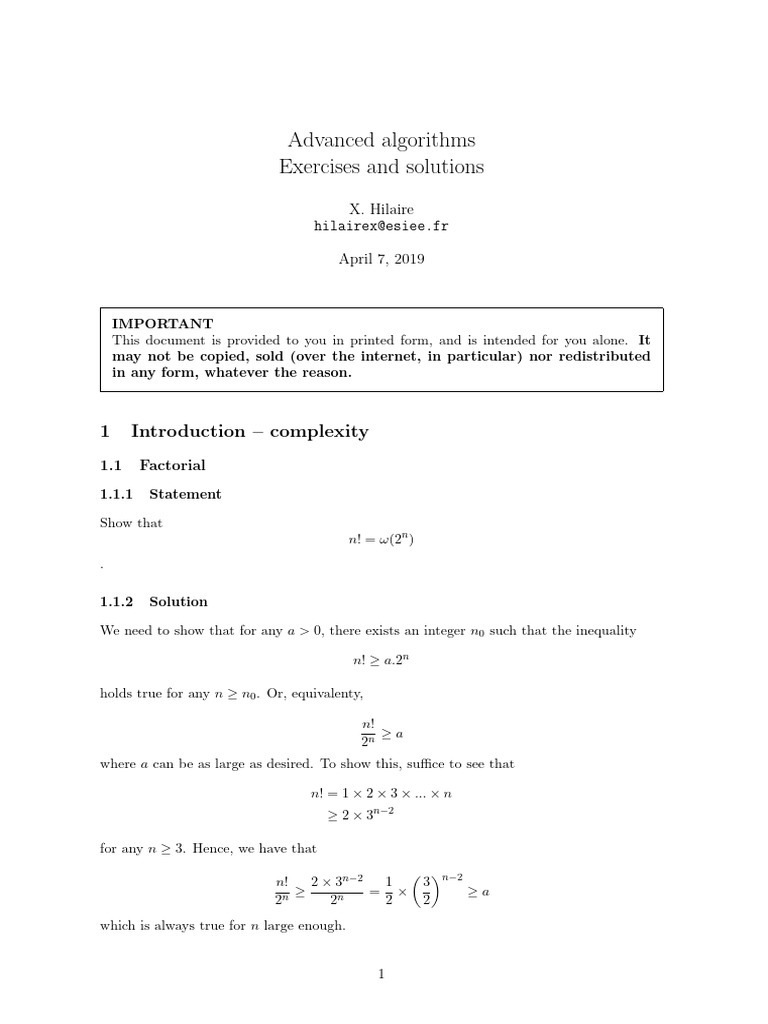 Exercises | PDF | Multiplication | Time Complexity