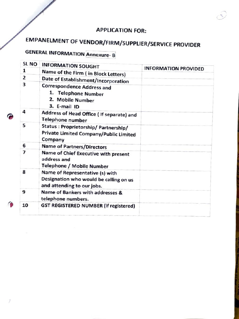 Vendor Empanelment Application Form | PDF | Business Law | Justice