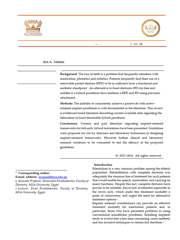 MSADJ - Volume 2 - Issue 2 - Pages 42-48 | PDF | Dental Implant | Dentures