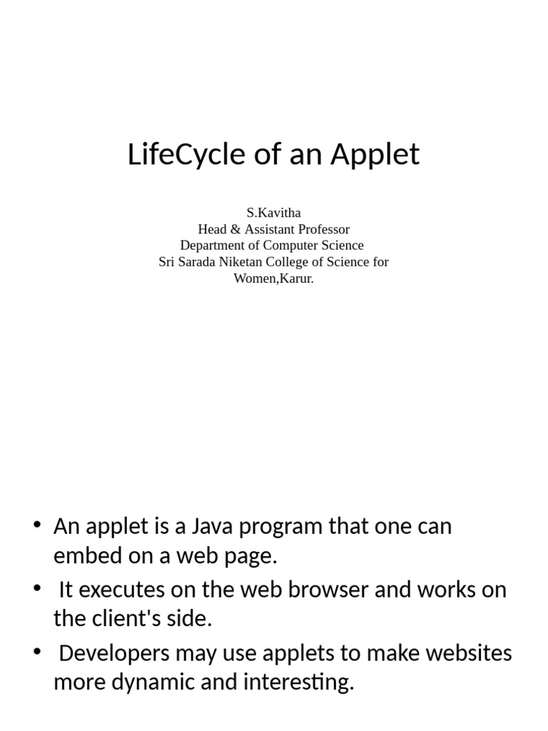 LifeCycle of an Applet | PDF
