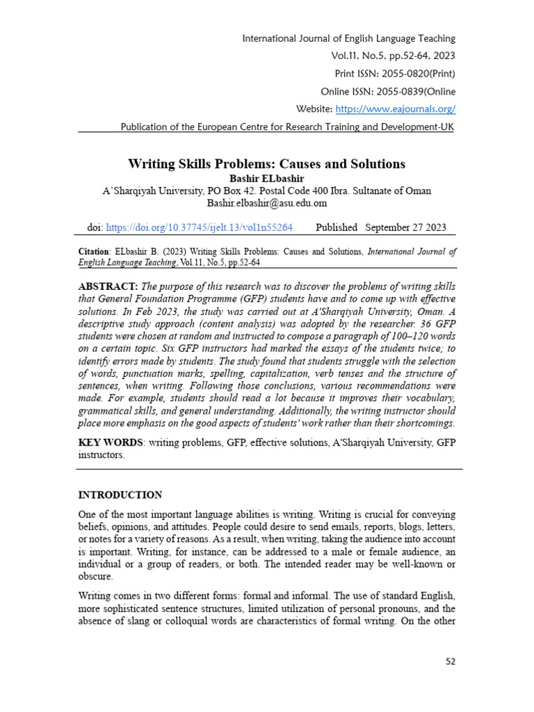 Writing Skills Problems | PDF | English As A Second Or Foreign Language ...