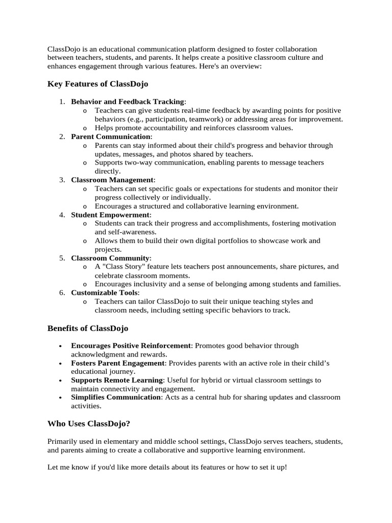 Class Dojo Pdf Teachers Psychological Concepts