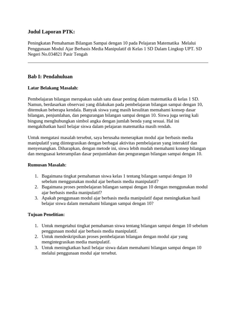 Modul Ajar Bilangan Kelas 1 SD | PDF
