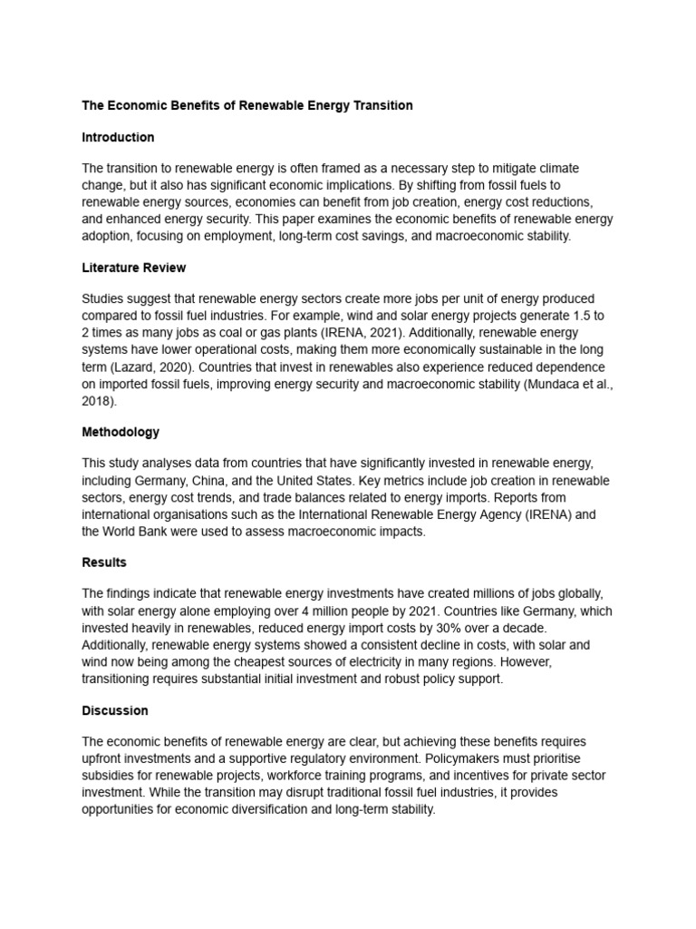 The Economic Benefits of Renewable Energy Transition | PDF | Renewable ...