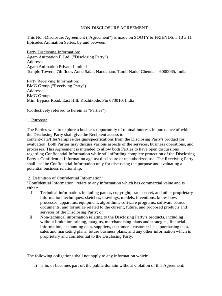 Nda BMG Agam | PDF | Non Disclosure Agreement | Legal Remedy