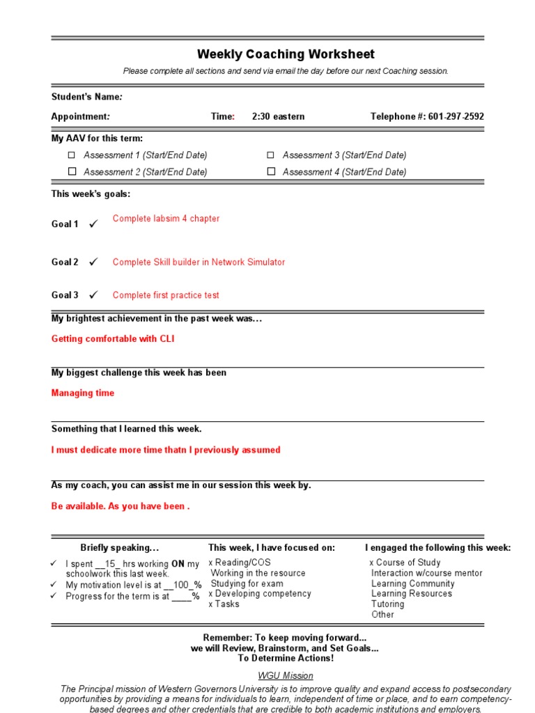 Weekly Coaching Worksheet Template | PDF