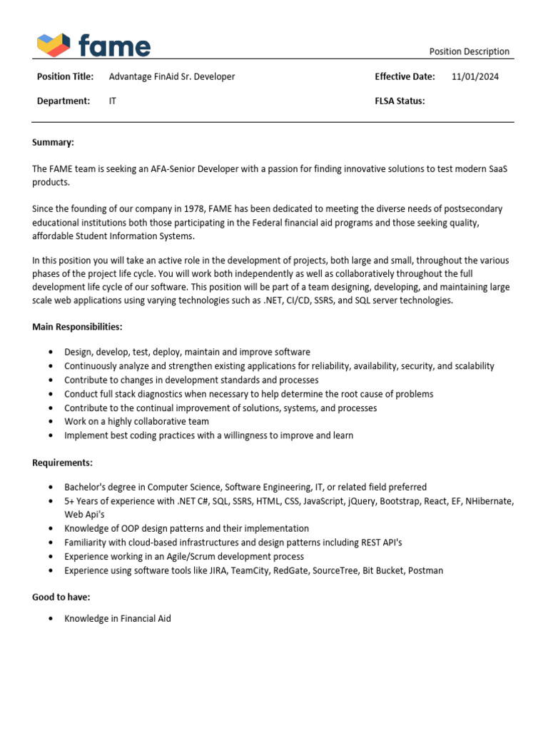 AFA Sr. Developer Position | PDF