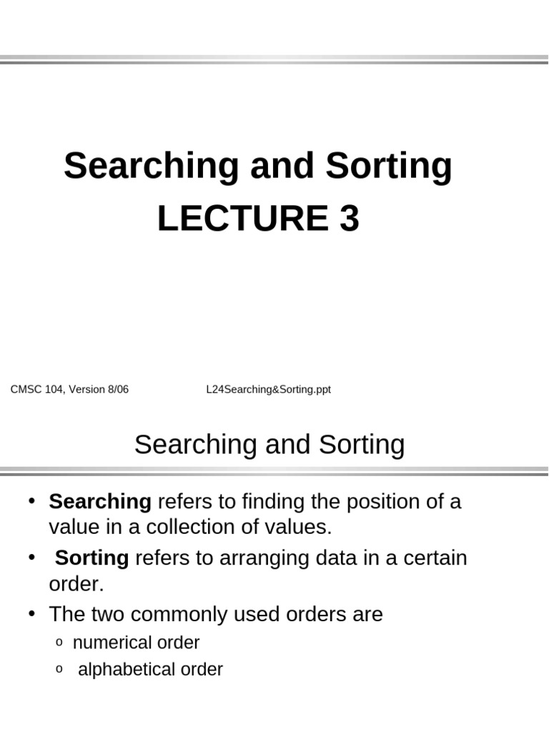 Lecture 3 - Sorting and Searching NEW 03 06 2021 | PDF | Algorithms And ...
