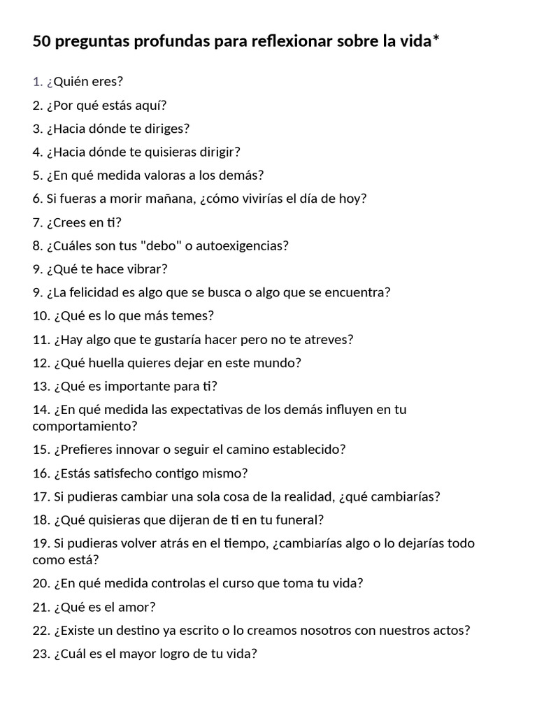 50 preguntas profundas sobre la vida | PDF