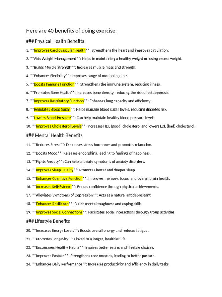 65 Benefits of Regular Exercise | PDF | Physical Fitness | Clinical ...