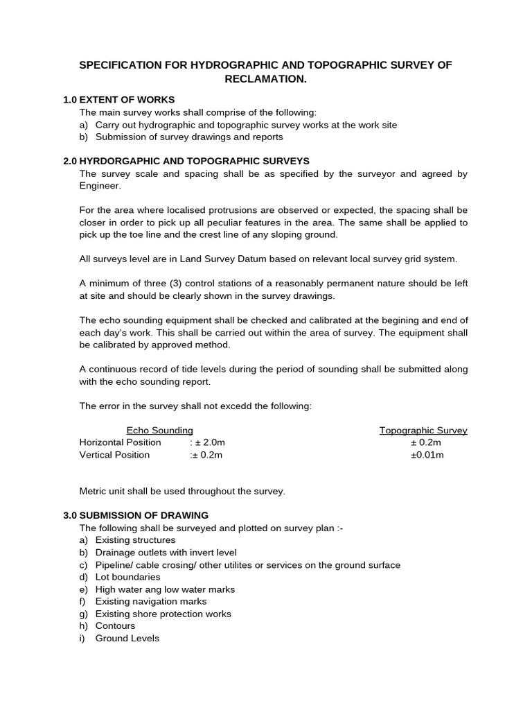 Specification For Hydrographic and Topographic Survey of Reclamation ...