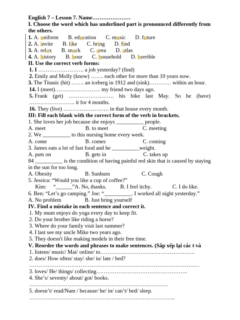 English 7 Lesson 7: Pronunciation & Grammar | PDF | Language Arts ...