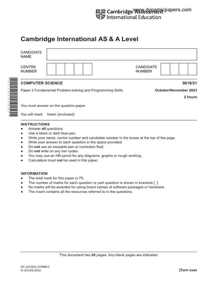 Cambridge AS & A Level Computer Science Exam | PDF | String (Computer ...