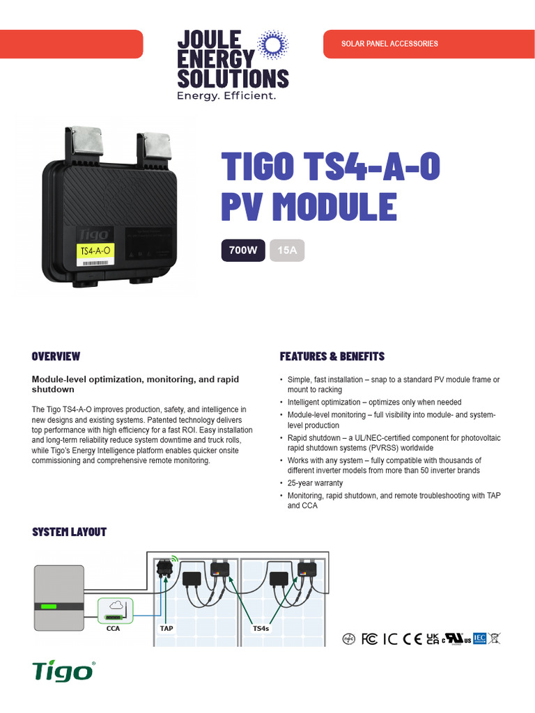 Tigo TS4-A-O Module Overview | PDF | Photovoltaics | Solar Panel