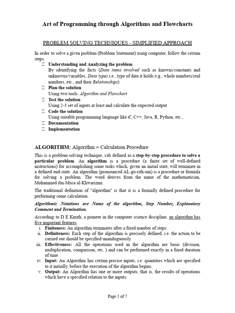 22CS110 - 210-Unit-1 - Art of Programming Through Algorithms and ...