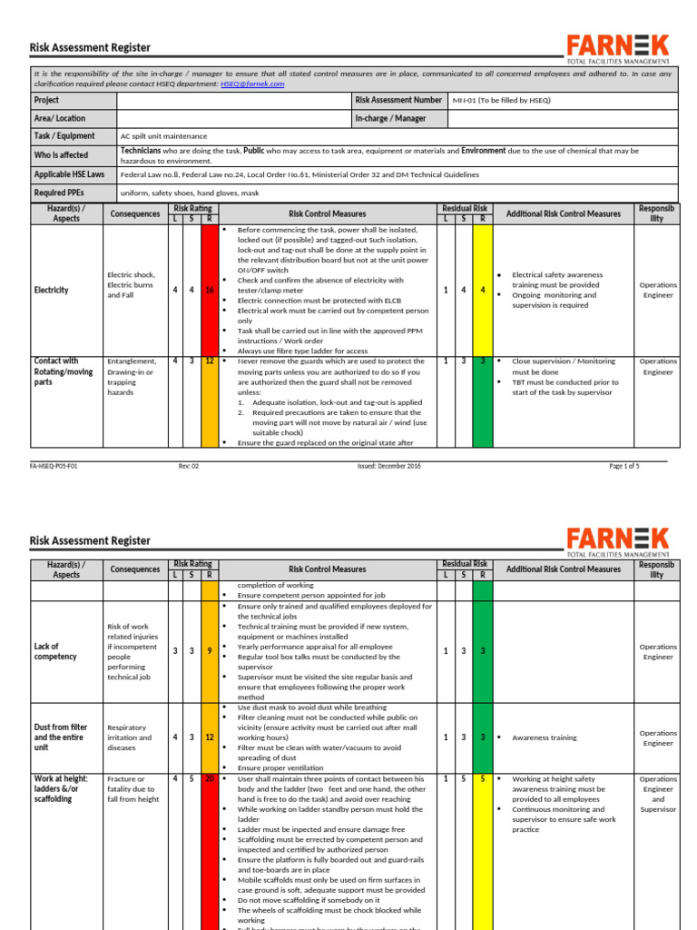 Take 5 Risk Assessment for AC Units | PDF | Risk | Occupational Safety ...