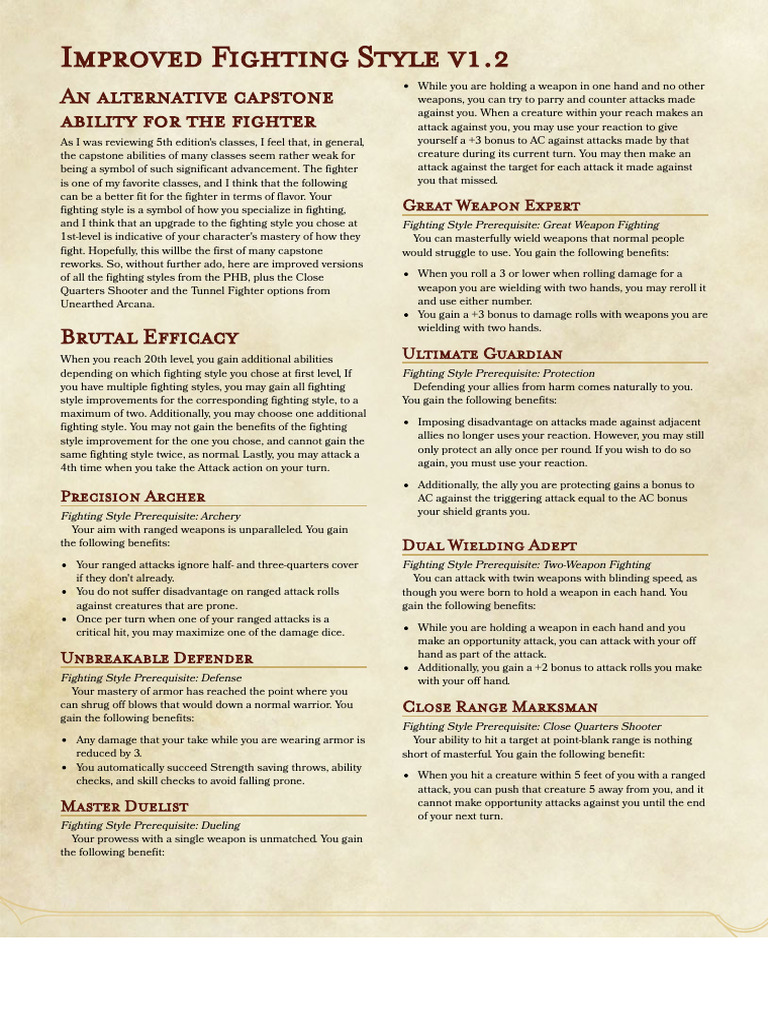 Improved Fighting Styles for Fighters | PDF
