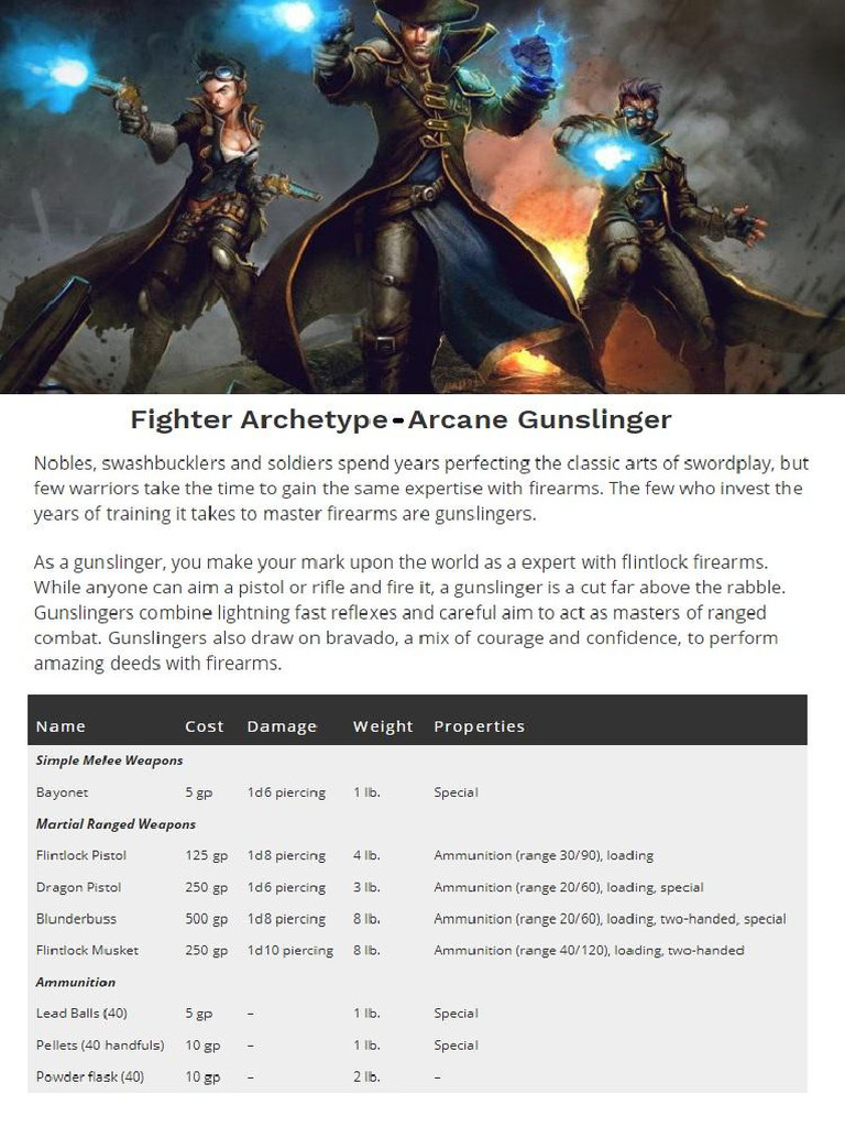 D&D 5E - Homebrew - Fighter Martial Archetype Arcane Gunslinger | PDF