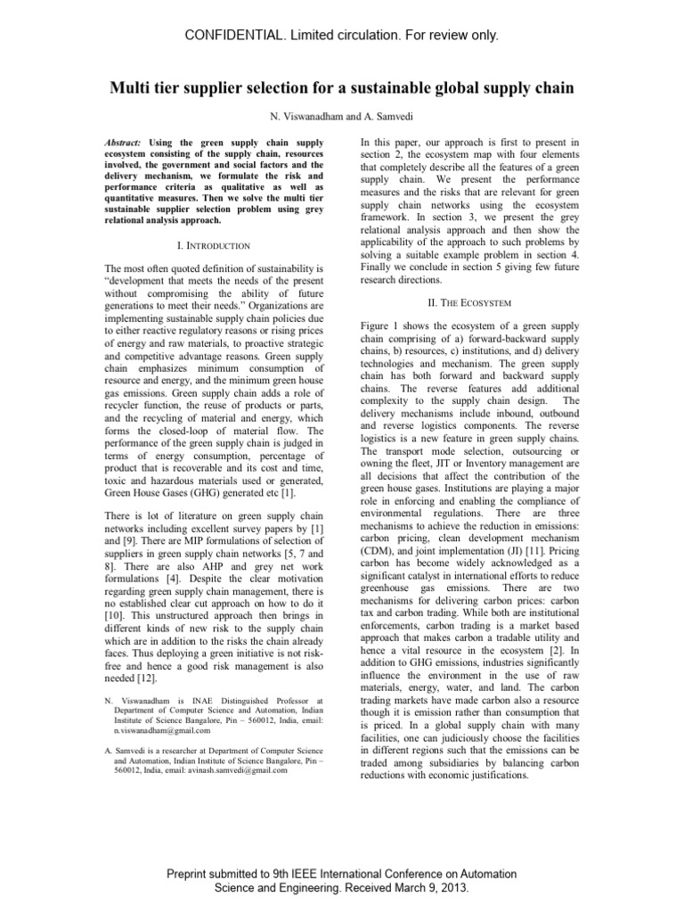 Multi Tier Supplier Selection For A Sustainable Global Supply Chain ...