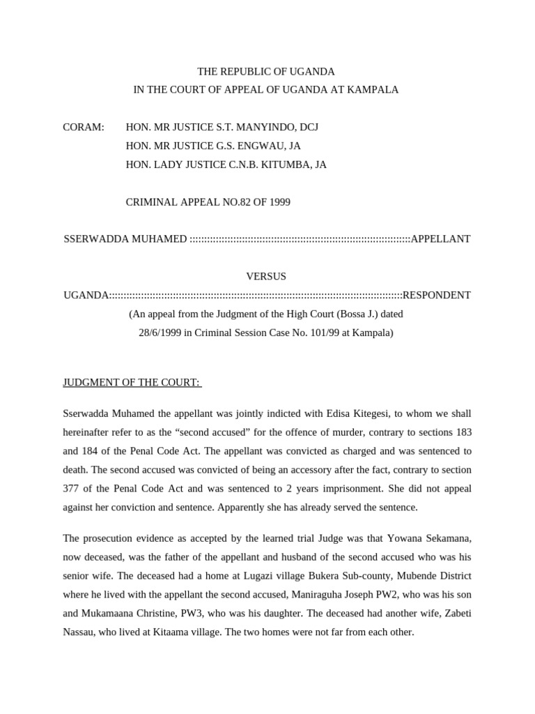 Uganda Court of Appeal: Murder Case Review | PDF | Confession (Law ...
