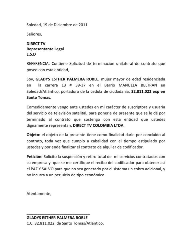 Carta de Renuncia a Servicios