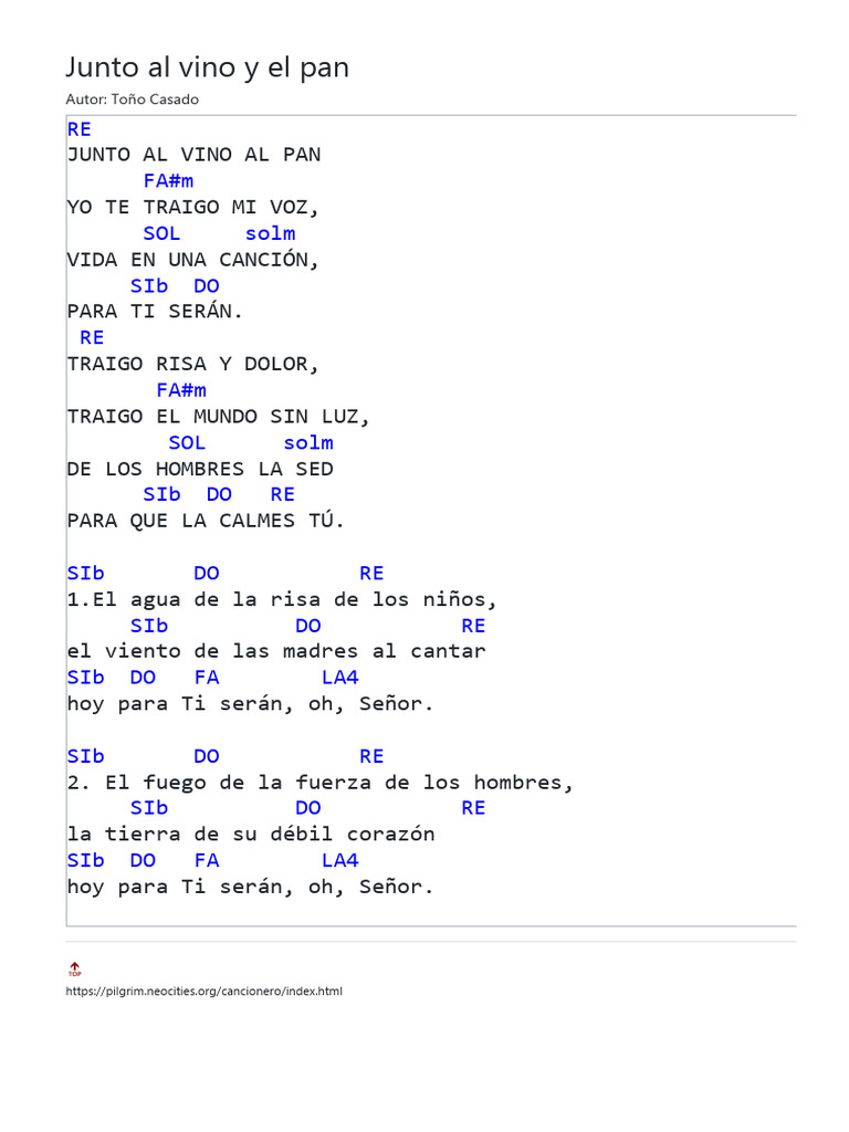 Junto al Vino y el Pan: Letra y Acordes | PDF