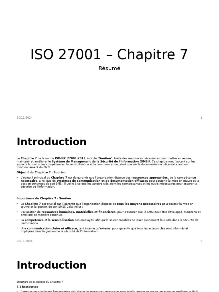 ISO 27001 Chapitre 7 : Soutien SMSI | PDF | Affaires